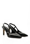 Women's Black Patent Leather Thin Heeled Open Back Shoes - 4