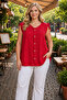 Women's Plus Size Sleeveless Button Detail Aerobin Fabric Blouse - 4