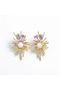 Gold Pink Stone Design Earrings - 3