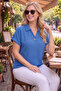 Women's Plus Size Polo Neck Sleeve Part Buttoned Shirt Blouse - 2
