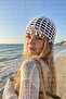 Anti-Sweat Cotton Sequin Beanie Handmade White Knitted Glitter Mesh Summer Beanie, Crochet Hat, Hairnet Beach Accessory - 2