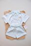 Blue Striped Koala Embroidered Polo Collar Shorts Set - 3