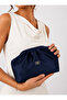 Women's Navy Blue Satin Faux Leather Strap Clutch Daily and Evening Bag