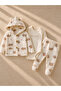 100% Cotton 3 Piece Hooded Baby Set Bodysuit Leggings Teddy Bear Pattern
