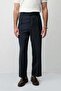 Navy Blue Pleated Relaxed Fit Men's Trousers - 3