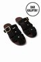 Loren Black Suede Gold Belt Detailed Flat Sole Women's Slippers