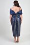 Women's Thin Strap Satin Bow Boat Neck Sequin Embroidered Lined Plus Size Midi Dress - 4