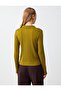 Oil Green Polo Neck Striped Long Sleeve Knitted Blouse - 4