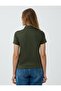 Khaki Straight Cut Shirt Collar Short Sleeve Knitted T-Shirt - 4