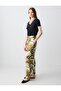 Stone 100% Linen Relaxed Cut High Waist Loose Wide Leg Patterned Trousers - 3