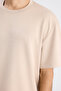 Ds Damat Comfort Beige Soft Viscose Blended Comfortable Crew Neck T-Shirt - 2