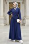 Tie-Up Blouse Skirt Double Set 1465 - Navy Blue