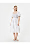 Balloon Sleeve Poplin Dress Midi Embroidered Square Collar - 3