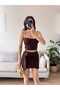 Women's Brown Chain Strap Blouse & Skirt Set with Buckle Detail - 2