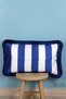 Cobalt blue Tasseled, Blue-White Stripe Pattern, Decorative 30X50 cm Rectangular Throw Pillow Cover - 2
