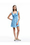 Square Collar Thick Strap Back Detail Lace-Up Front Floral Mini Dress Wrinkled