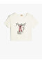 Crew Neck Short Sleeve Cotton Crop T-Shirt with Print Detail