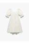 Short Sleeve Square Neck Balloon Sleeve Midi Dress - 2