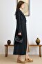 Unlined Long Trench Coat with Epaulet and Cape Detail Black 6808 - 6