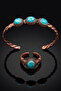 Women's Copper Bracelet Ring Set - Turquoise Natural Stone Model Set with Metal Box