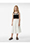 Embroidered Midi Skirt with Elastic Waist and Layered Detail - 2