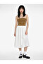 Cotton Strapless Collar Color Block Sleeveless Long Dress - 3