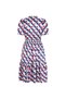 Women's Blue Patterned Elastic Draped V-Neck Short Sleeve Viscose Midi Dress - 6