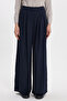 Women's Relax Fit Comfortable Cut Cotton Pleated Navy Blue Palazzo Trousers - 2