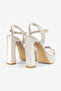 Women's Beige Satin Platform Heeled Shoes - 4