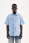 Men's Effect Embroidered Muslin Cotton Oversize Shirt Blue