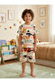 Boy's 100% Cotton Ecru Lion King Patterned Short Sleeve Shorts Summer Pajama Set