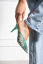 Nadi̇na Turquoise Satin Fabric Open-Toe Cage-Style Women's Heelled Slippers - 2