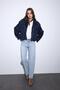 Navy Blue Suede Look Bomber Women's Coat - 2