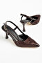 Flora Women's Bitter Brown Pointed Toe Heeled Shoes Lace Patterned - 4