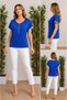 Women's V-Neck Short Sleeve Viscose Blouse with Shiny Detail at the Sleeve End - 2