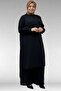 57029 Plus Size Half Placket Slit Pants Suit - Black - 5