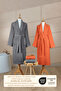 4 Piece Striped Bathrobe Set 100% Cotton Certified Family Towel Bathrobe Set Dowry Set Gray - Orange - 7