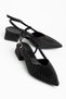 Women's Black Sequined Stoned Satin Short Classic Heeled Shoes - 4