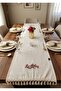Embroidered Authentic Organic Fringed Soft Linen Runner 47X120 cm