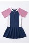 Girl's Skirted Zippered Swimsuit M00824 Dark Blue