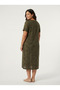 Women's Plus Size Pocket Shirt Dress Viscose Khaki Buttoned Midi - 8