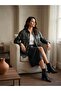 Women's Green Oversized Fleece-Lined Faux Leather Shirt Jacket – Metal Snaps, All Seasons - 4