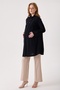Maternity Tunic Shirt with Pockets, Black Linen Viscose Blended Fabric, Collar and Cuff Button Detail - 2