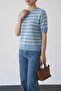 Women's Turquoise Short-Sleeved Striped Stylish Summer Sweater - 2