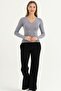 Women's Gray Viscose Long Sleeve V-Neck Body