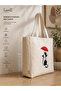 Umbrella Cat Printed Bellows Canvas Tote Bag 35X40X10 cm - 2