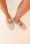 Babet 2503 - Beige Knitted Women's Babet with Silver Buckle Detail