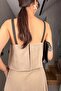 Women's Mink Thin Strap Loose Maxi Dress with Layered Detail and Pockets - 5