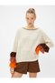 Crew Neck Knitwear Sweater Knit Color Block Tassel Detailed - 3