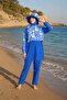 4-Piece Hat and Tile Detailed Fully Covered Zippered Water-Repellent Quick-Drying Hijab Swimsuit - 2